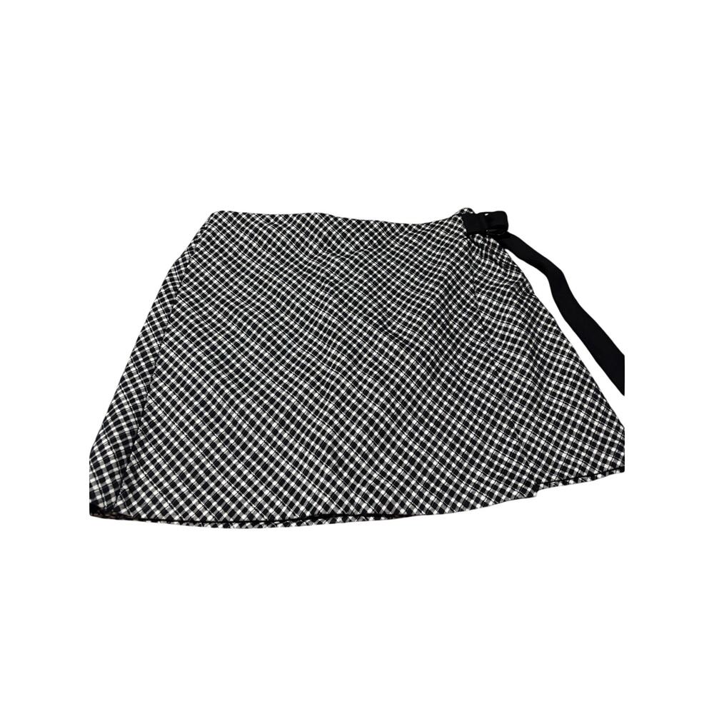 Spanx L ponte wrap tie mini skort black white plaid 21162R bipid ciblk mnlt nwt